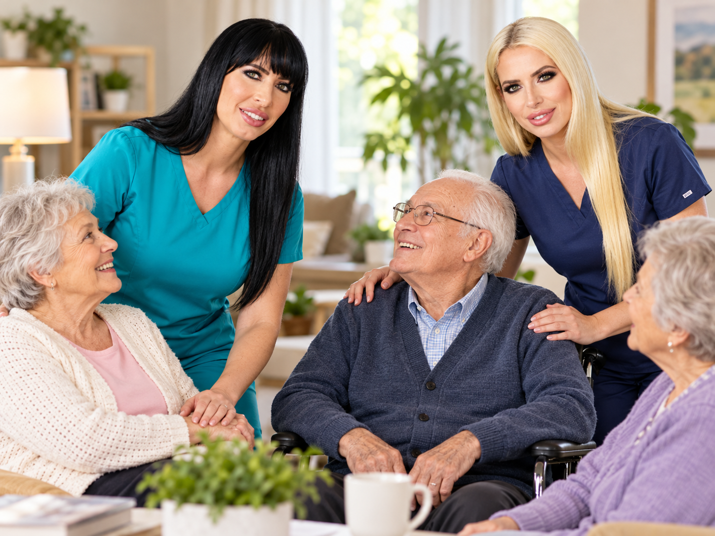 Therapist assisting a senior with footwear during a shift